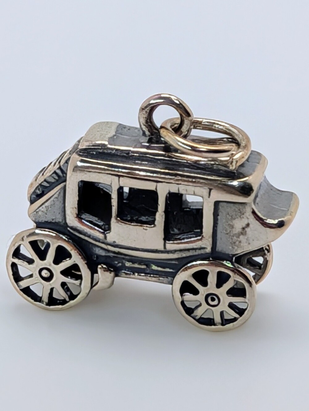 Horsedrawn Carriage Wagon S925 Sterling Silver Charm Pendant - Picture 3 of 6